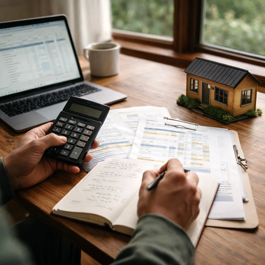 tiny house cost in the US with calculator money and small house model