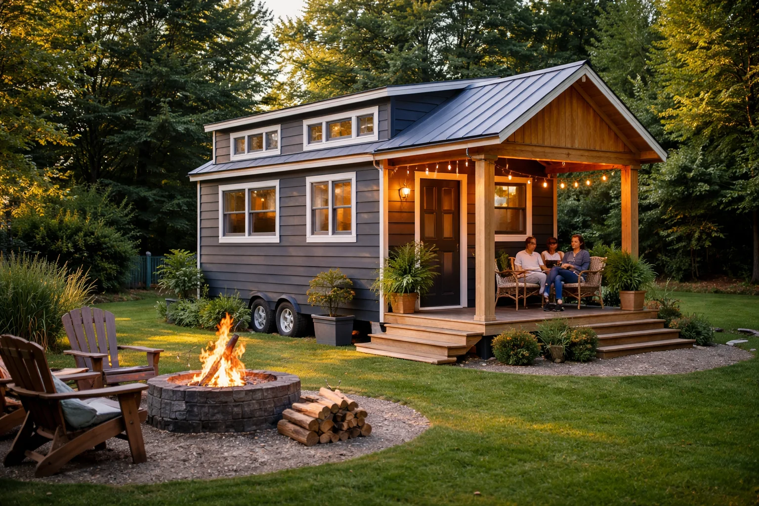 tiny house lifestyle in the US with cozy outdoor living and nature setting