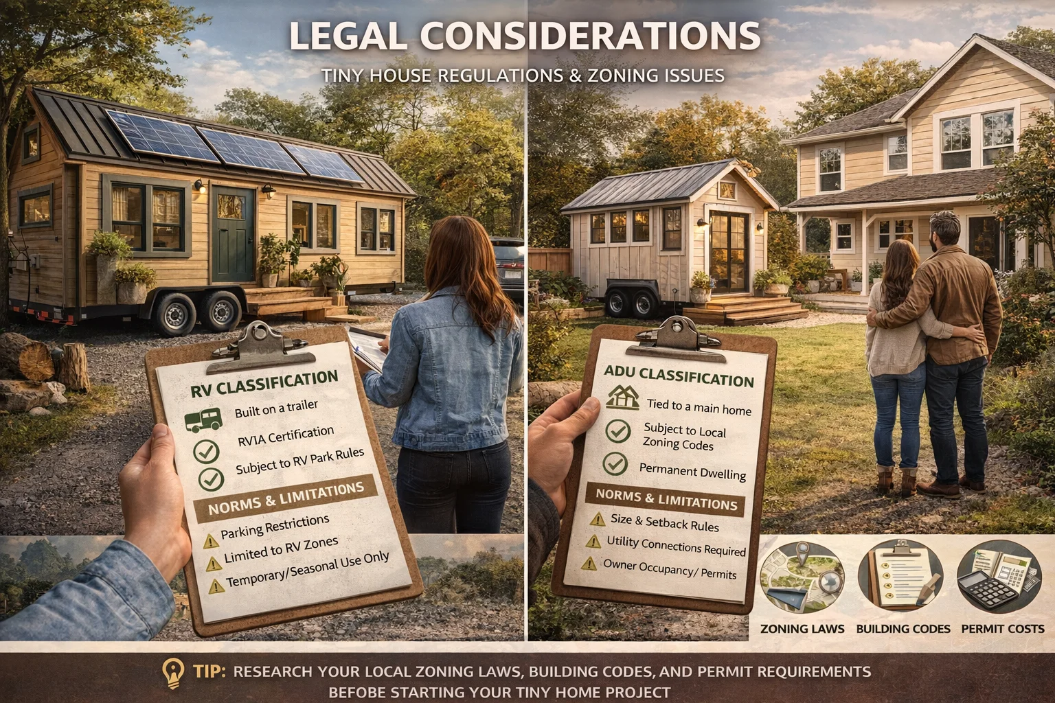 tiny house zoning laws permits and regulations comparison RV vs ADU
