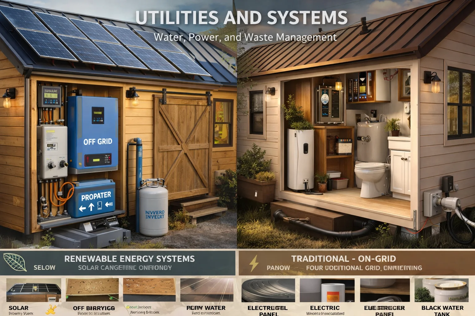 tiny house utilities with solar panels water systems and off grid setup