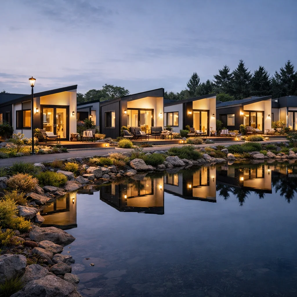 Tiny house community with shared spaces and sustainable neighboуrhood living