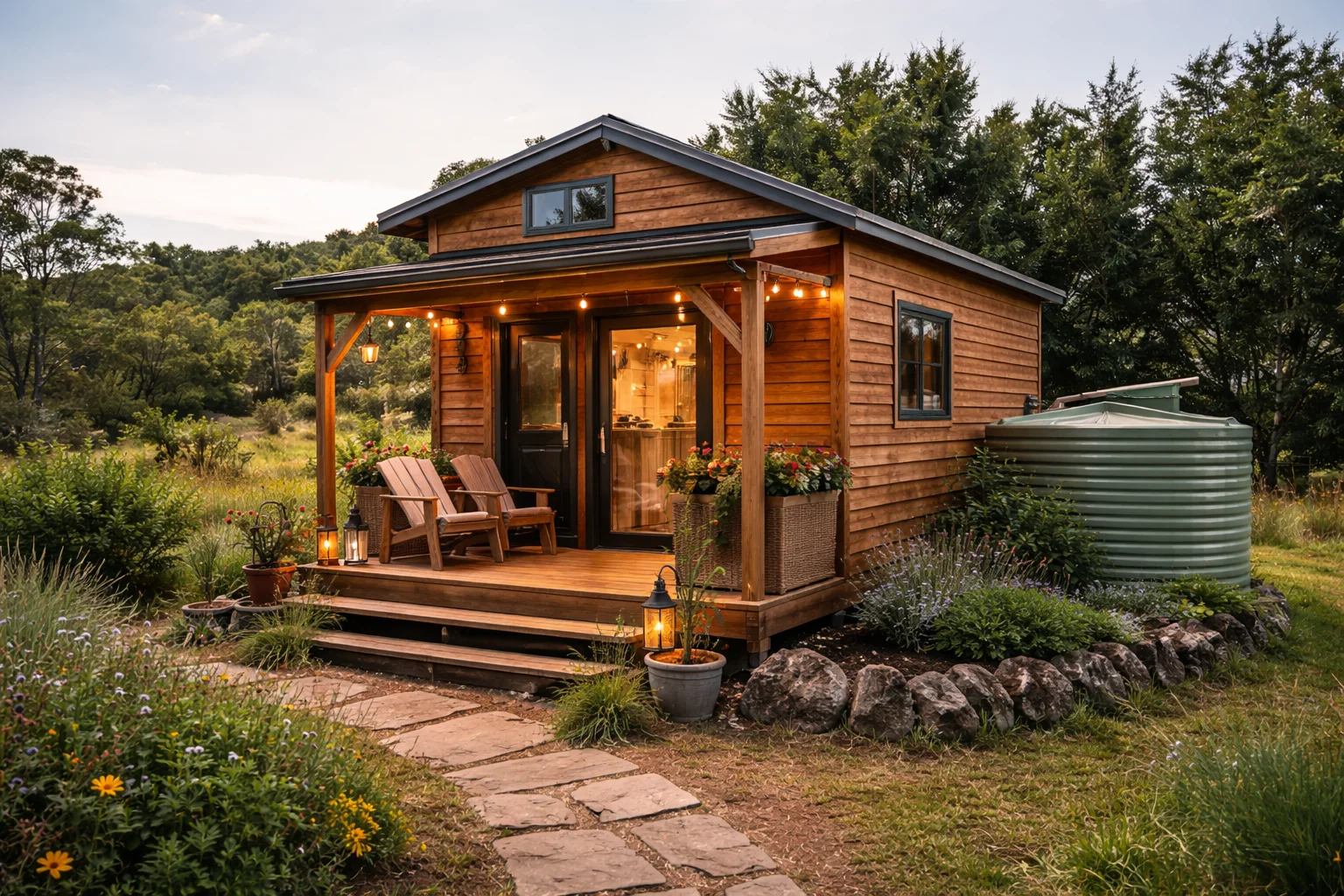 Tiny house rainwater collection system for off grid sustainable living