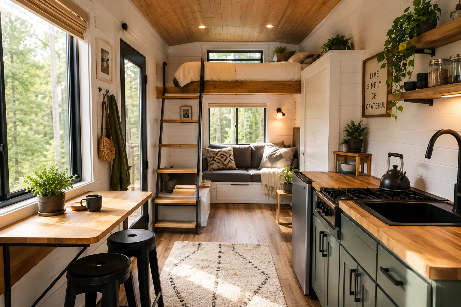 Cozy interior of a budget-friendly tiny house