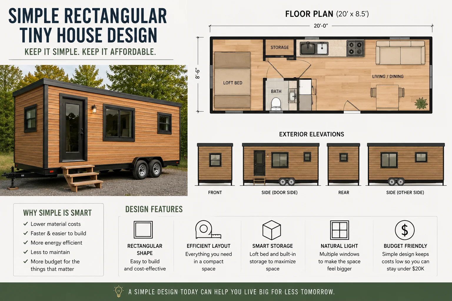 Simple tiny house design that helps reduce building costs