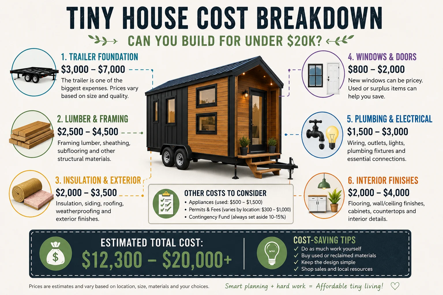 Tiny house cost breakdown infographic