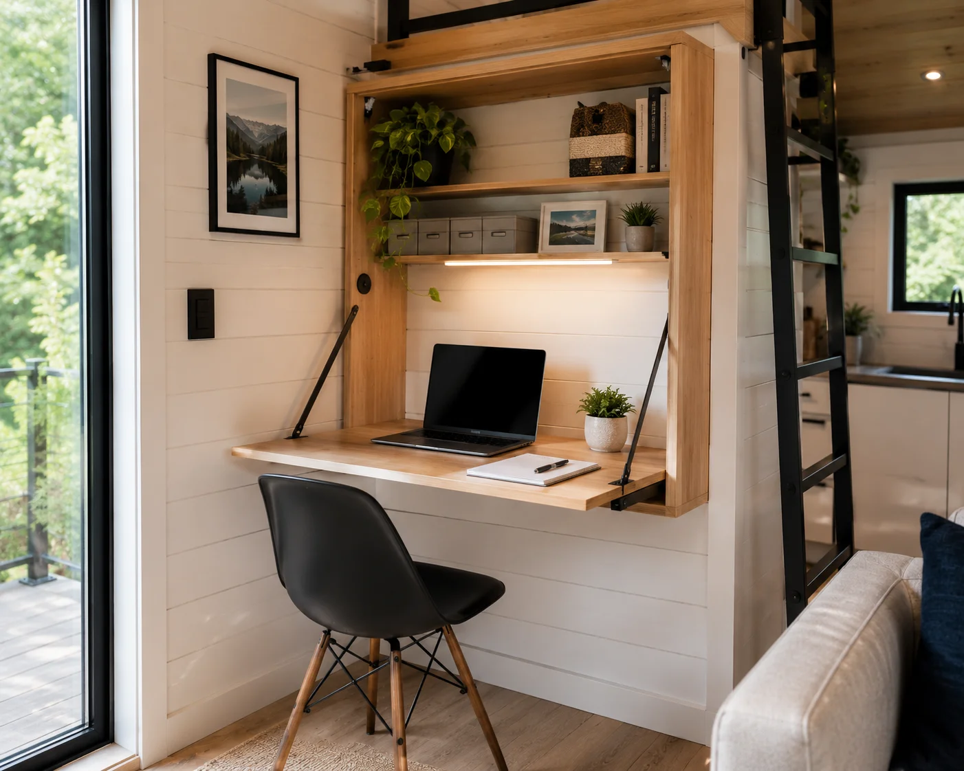 Tiny house home office setup