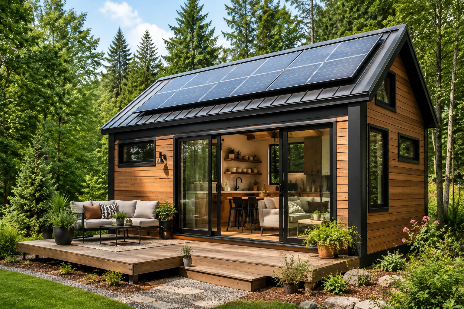 Sustainable tiny house with solar panels