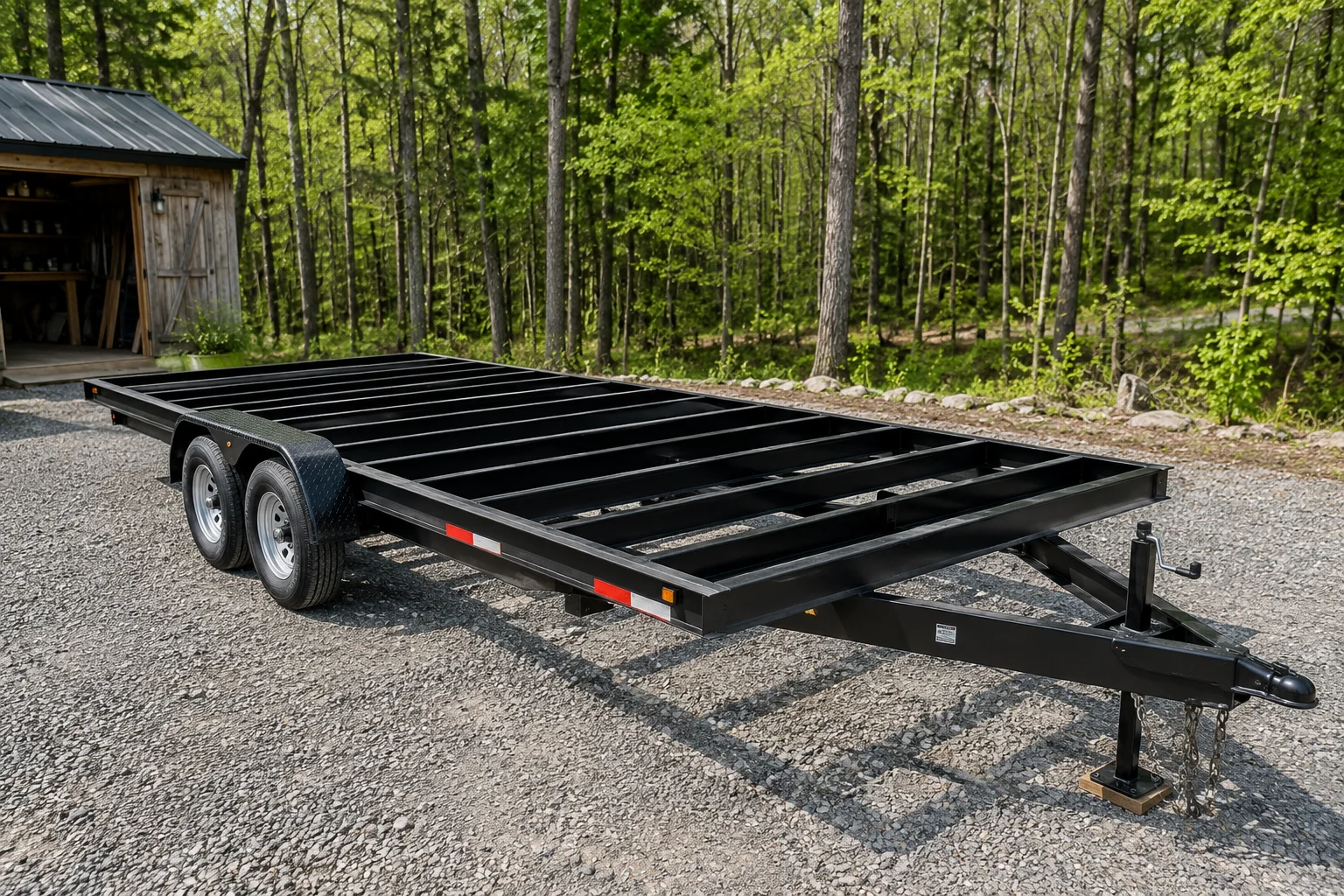 Tiny house trailer foundation before construction
