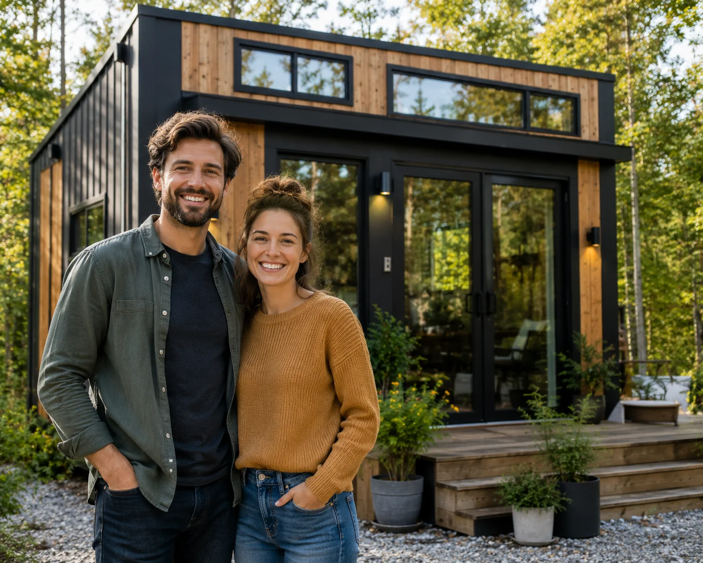 Young couple living in a tiny house